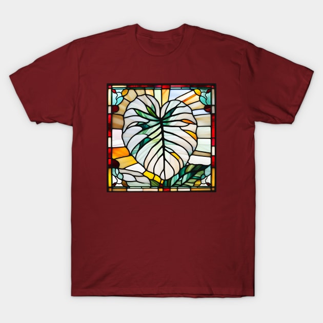 Albino Monstera Stained Glass T-Shirt by Xie